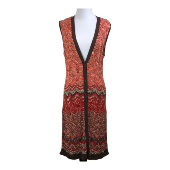 Nine West Boho Long Duster Vest Cardigan Y2K Rust Brown Orange Red XL - Picture 2 of 7